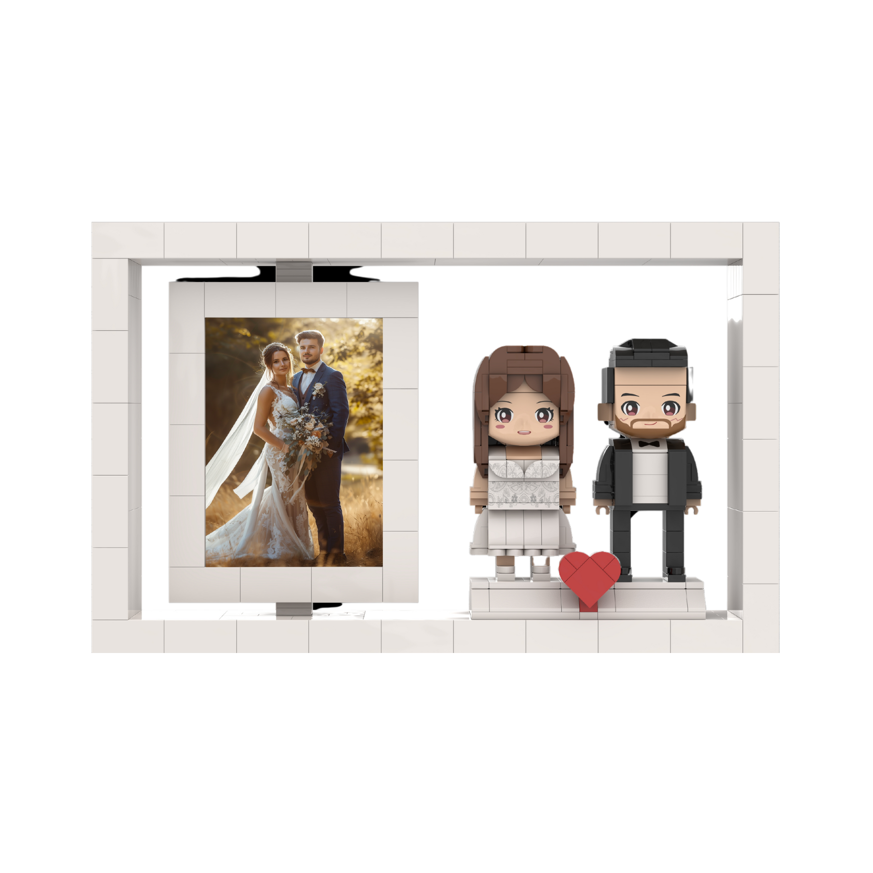 [ROUNDME] Customizable Couple Brick Figures with Photo Frame - Perfect Anniversary Gift for Wedding Memories