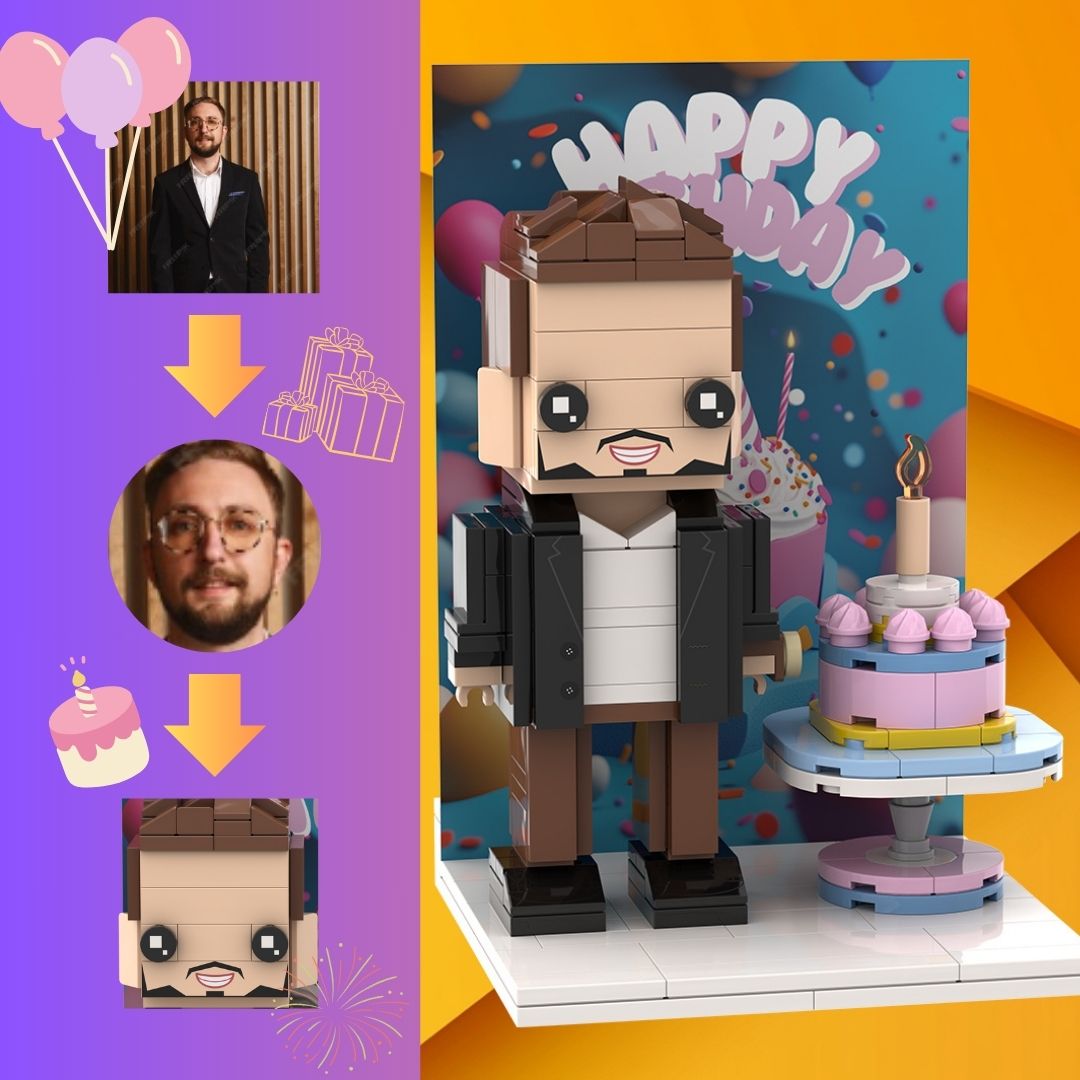 Head Custom Special Gentleman Personalized Brick Figure Birthday Gift with Cake Ornament