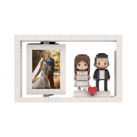 [ROUNDME] Customizable Couple Brick Figures with Photo Frame - Perfect Anniversary Gift for Wedding Memories