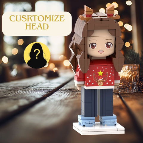 Personalized Small Particle Block Toy: Custom Head Christmas Elk Girl Brick Figures for Gifts