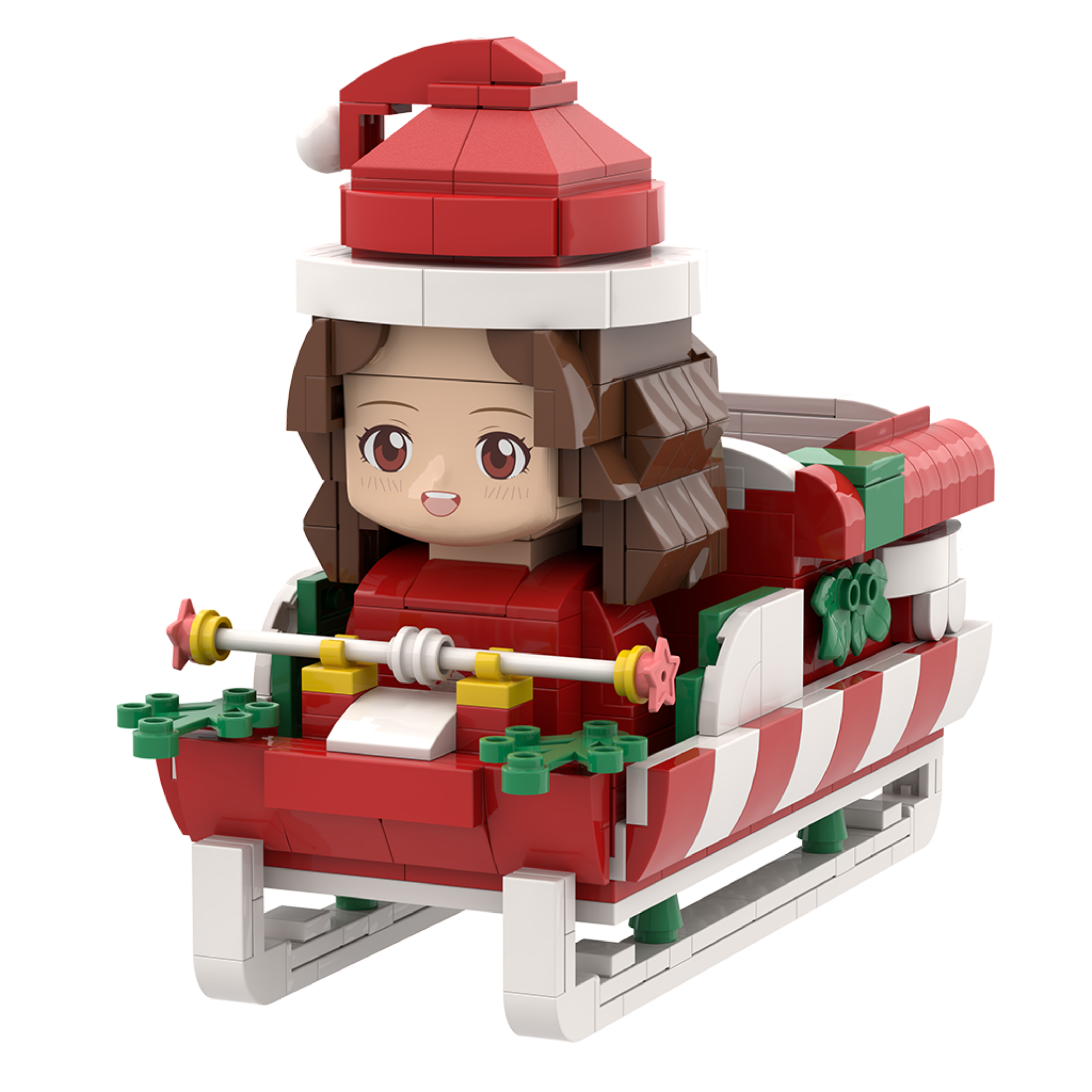 Head Custom Christmas Brick Figures Pen Holder with Santa's Sleigh Theme for Personalized Fun