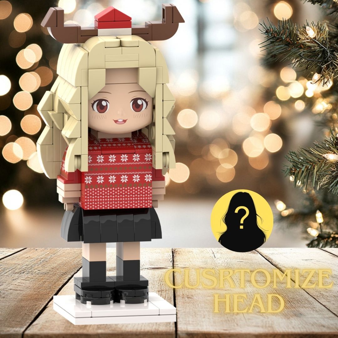 Customizable Christmas Ugly Sweater Girl 1 Person Head Customized Small Particle Block Custom Brick Figures Toy