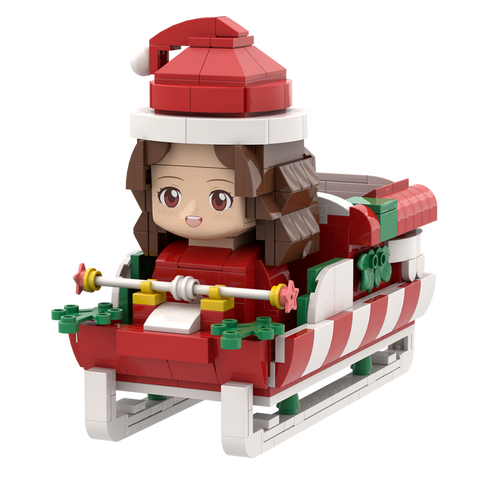 Head Custom Christmas Brick Figures Pen Holder with Santa's Sleigh Theme for Personalized Fun