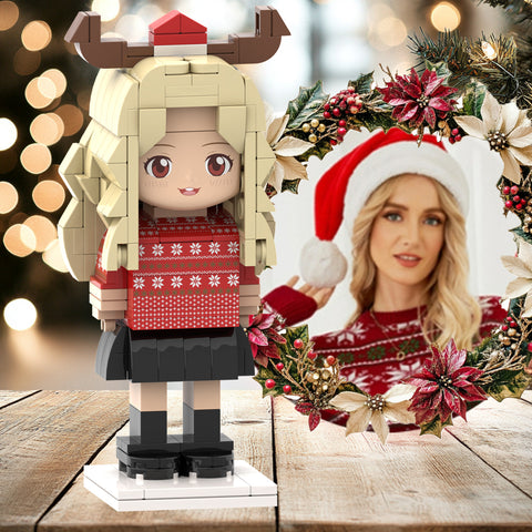 Customizable Christmas Ugly Sweater Girl 1 Person Head Customized Small Particle Block Custom Brick Figures Toy