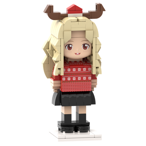 Customizable Christmas Ugly Sweater Girl 1 Person Head Customized Small Particle Block Custom Brick Figures Toy