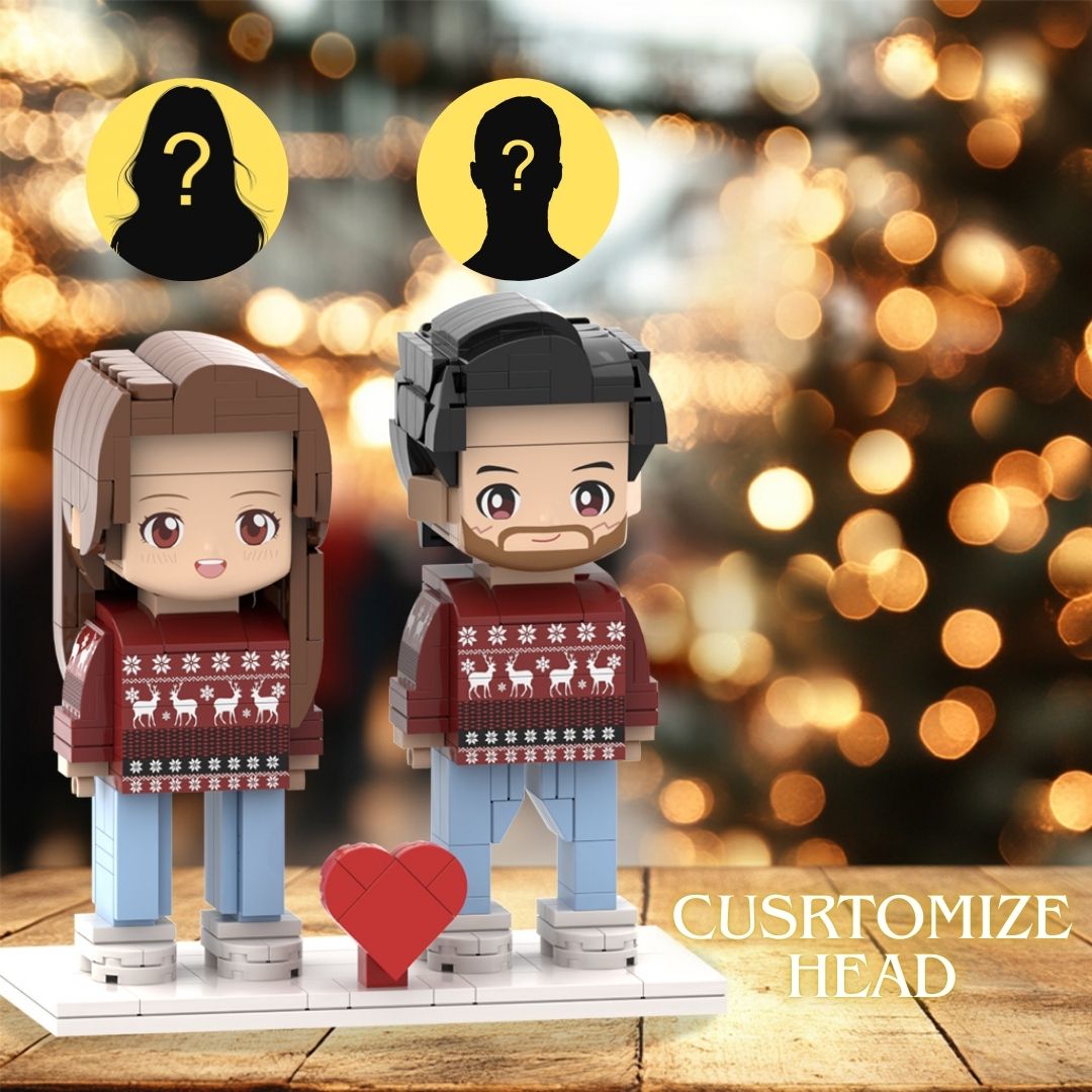 Head Personalized Christmas Dress Couple Brick Figures Custom Head 2 People Cute Brick Figures Small Particle Block Toy