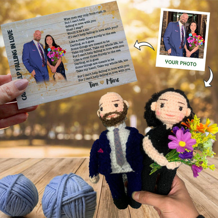 Personalized Crochet Doll with Photo Card "Can’t Help Falling in Love Lyrics"