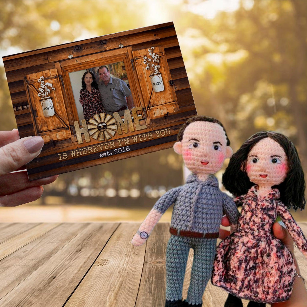 Personalized Crochet Doll with Photo Card "Home Is Wherever I'm With You"