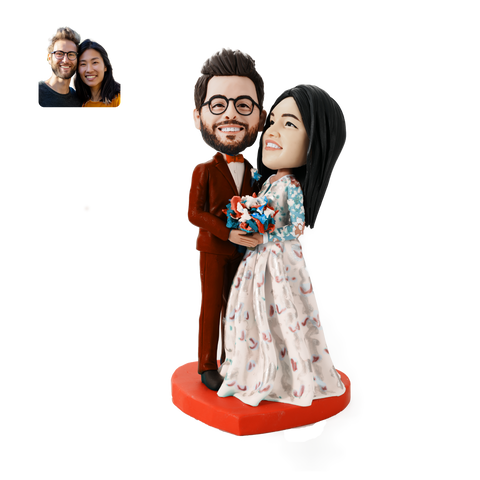 [HANDCRAFTED POPS] Customizable couple Bobblehead handmade with your photo for couple's anniversary gift or cake topper