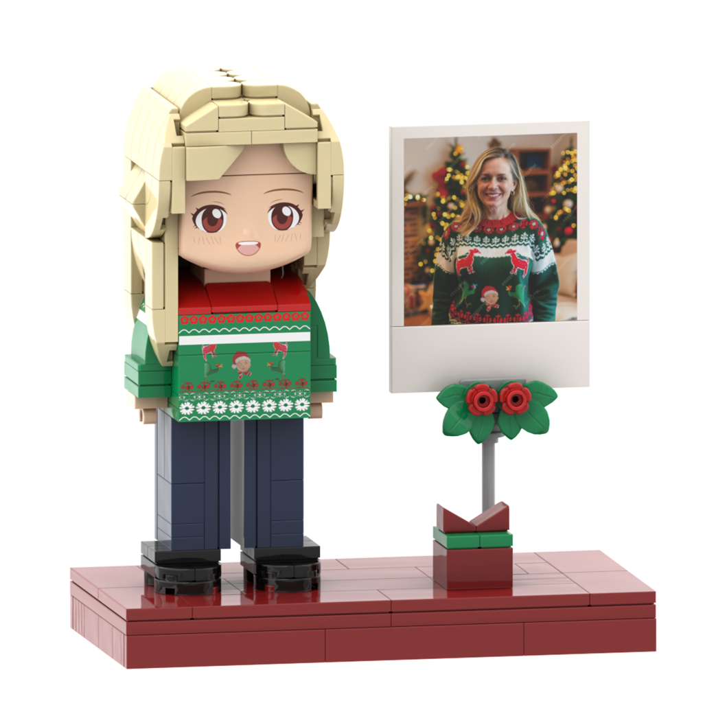 Head Custom Christmas Brick Figures Full Body Custom for 1 Person with Cute Face and Frame, Ideal Small Particle Block Toy