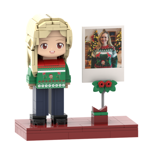 Head Custom Christmas Brick Figures Full Body Custom for 1 Person with Cute Face and Frame, Ideal Small Particle Block Toy