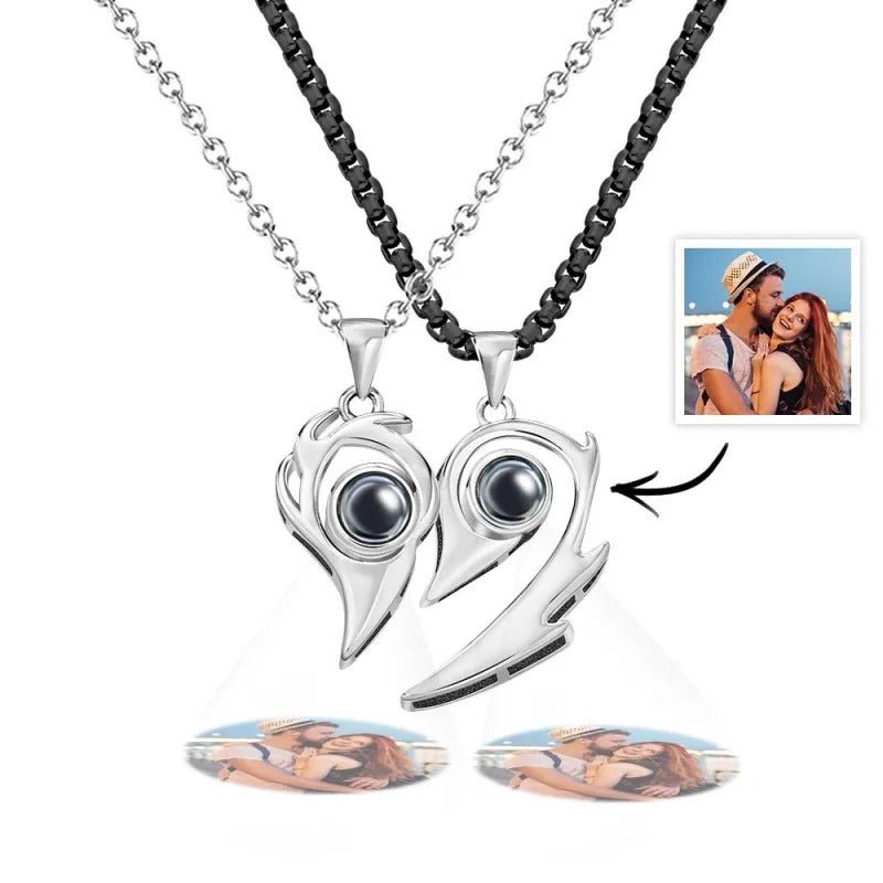 2 Pcs Personalized Picture Inside Projection Necklace Custom Memorial Photo Projected Pendant Jewelry Gift for Couple Men Women for Her - OOOMG