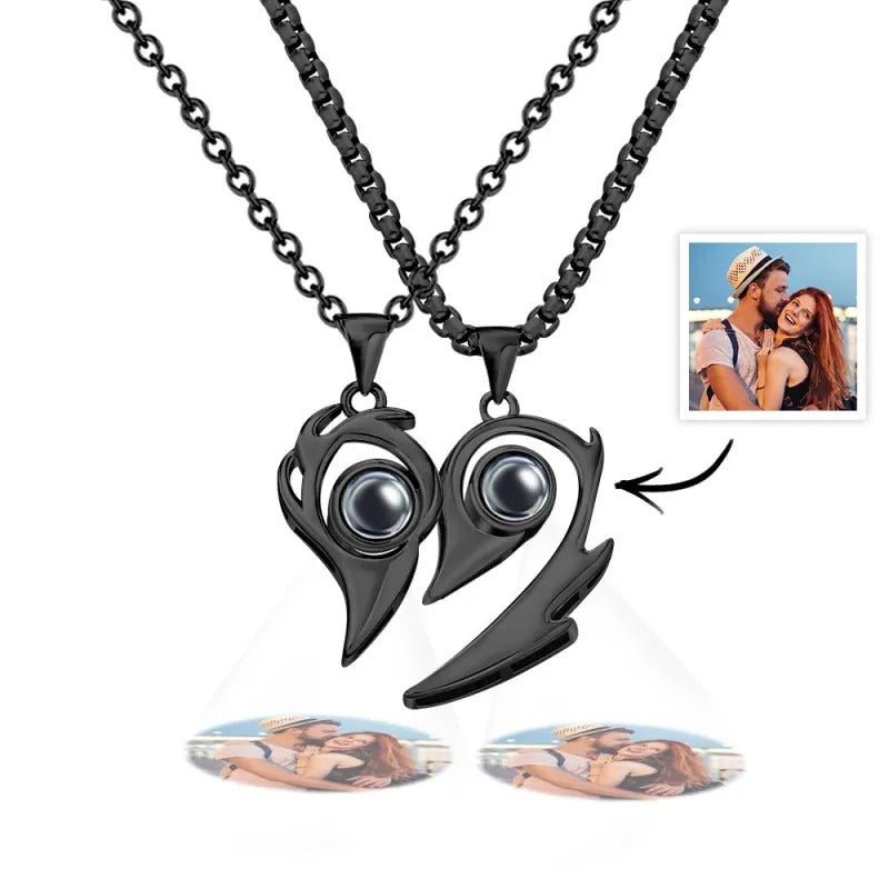 2 Pcs Personalized Picture Inside Projection Necklace Custom Memorial Photo Projected Pendant Jewelry Gift for Couple Men Women for Her - OOOMG