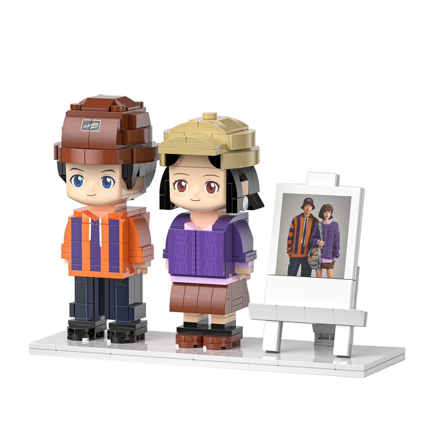 [ROUNDME] Full Body photo customizable 2 people Creative Brick Figures for Friend/Family/Couple, Build Your Own Unique Characters