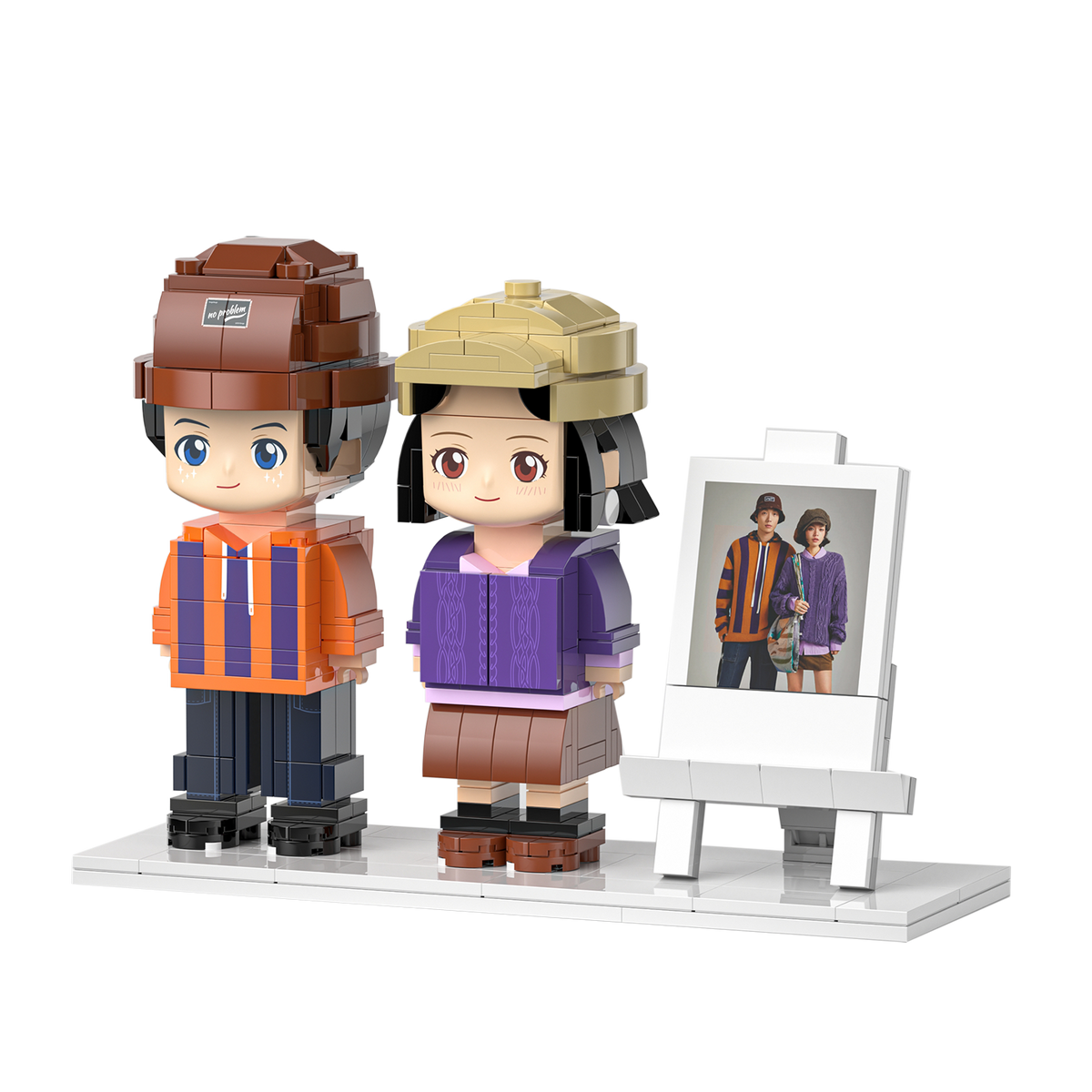 [ROUNDME] Full Body photo customizable 2 people Creative Brick Figures for Friend/Family/Couple, Build Your Own Unique Characters