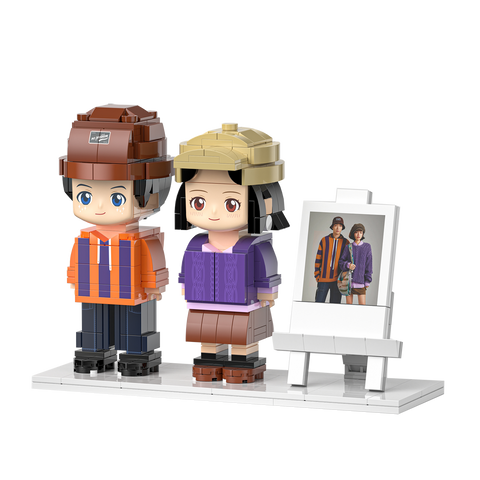 [ROUNDME] Full Body photo customizable 2 people Creative Brick Figures for Friend/Family/Couple, Build Your Own Unique Characters