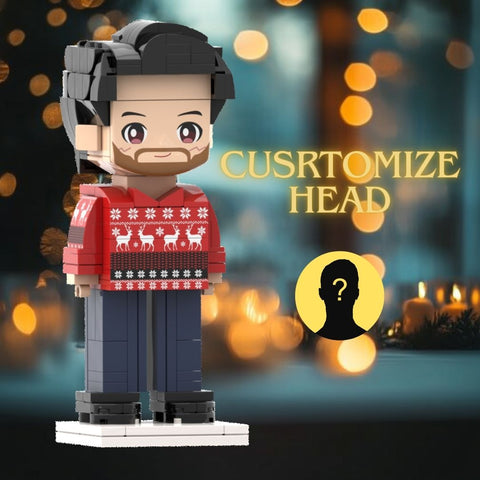 Head Custom  Ugly Christmas Sweater Full Body Customizable 1 Person Custom Brick Figures Small Particle Block Toy Brick Me Figures Ugly Sweater Boy