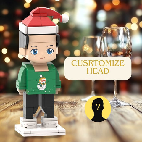 Head Customizable Christmas Themed Miniature Brick Figures for Kids: Adorable Boy in Festive Outfit