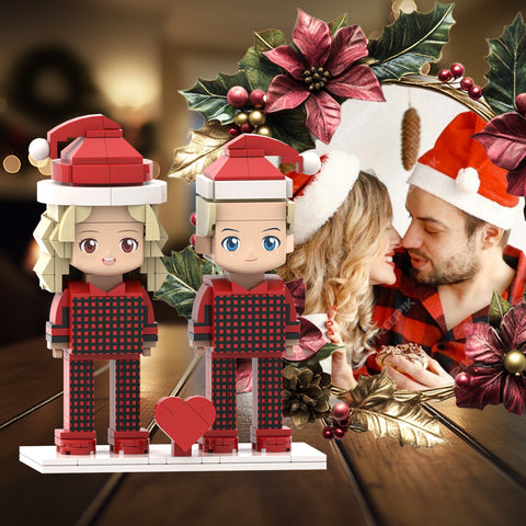 Head Custom Ugly Christmas Couple Pajamas Brick Figures with Customizable Faces for Two