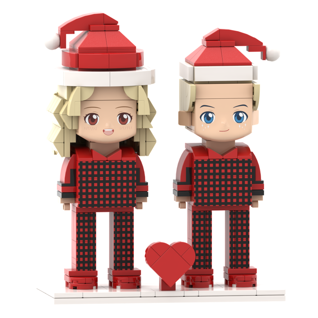 Head Custom Ugly Christmas Couple Pajamas Brick Figures with Customizable Faces for Two