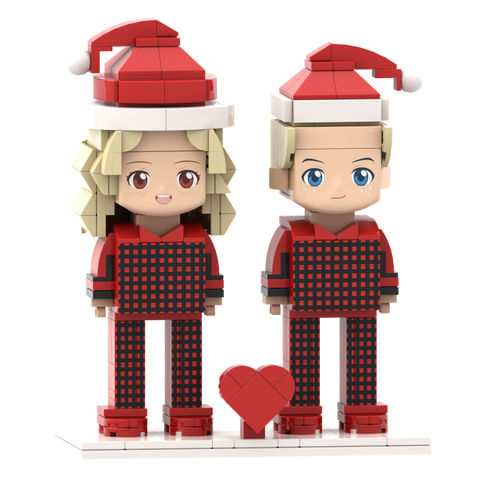 Head Custom Ugly Christmas Couple Pajamas Brick Figures with Customizable Faces for Two