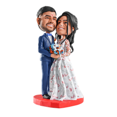 【HANDCRAFTED POPS】 Customizable couple Bobblehead handmade with your photo for couple's anniversary gift or cake topper,  reminder of the wedding moment