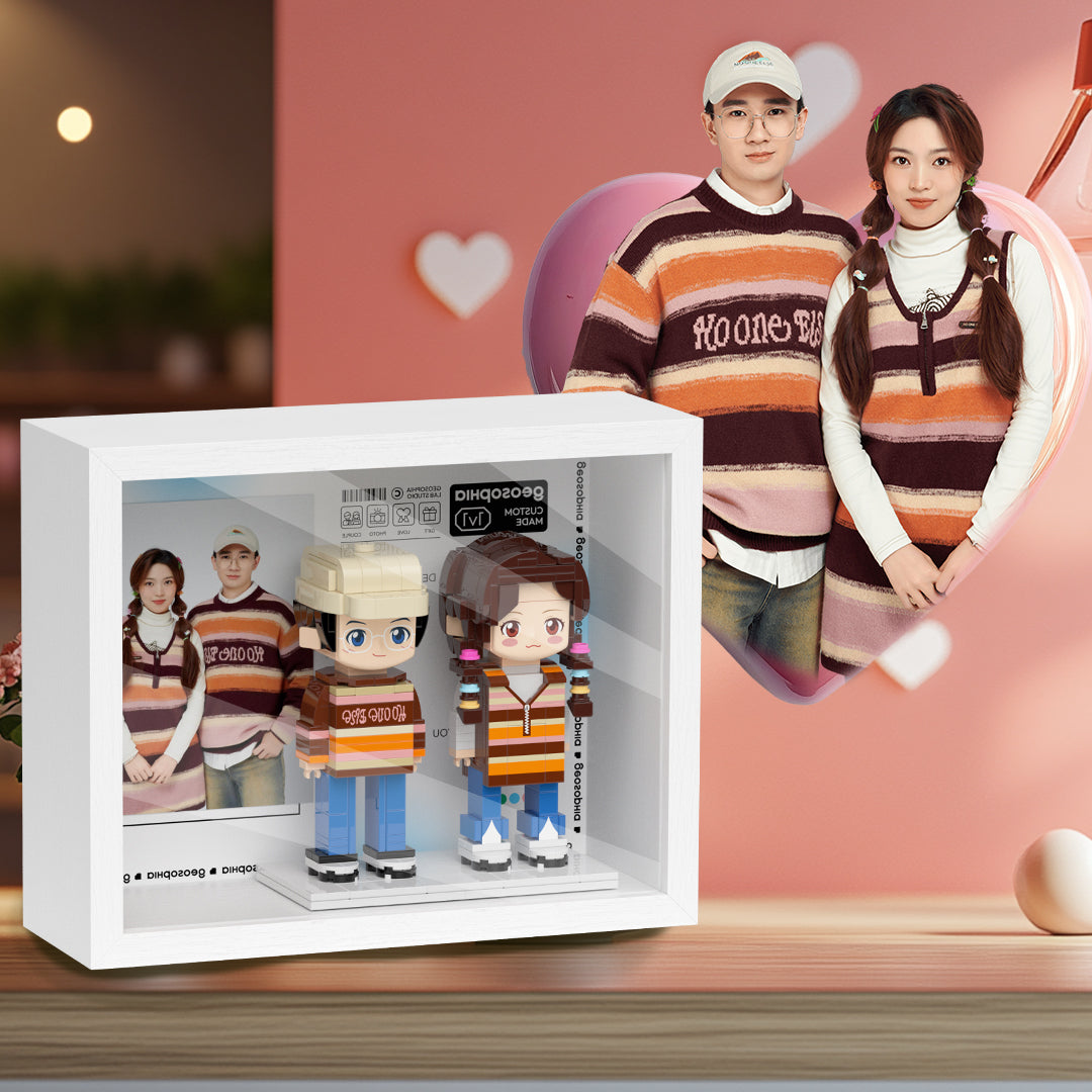 [ROUNDME] Couples' Custom Brick Figure Photo Frame, A Unique and Personalized Gift for Your Love Story