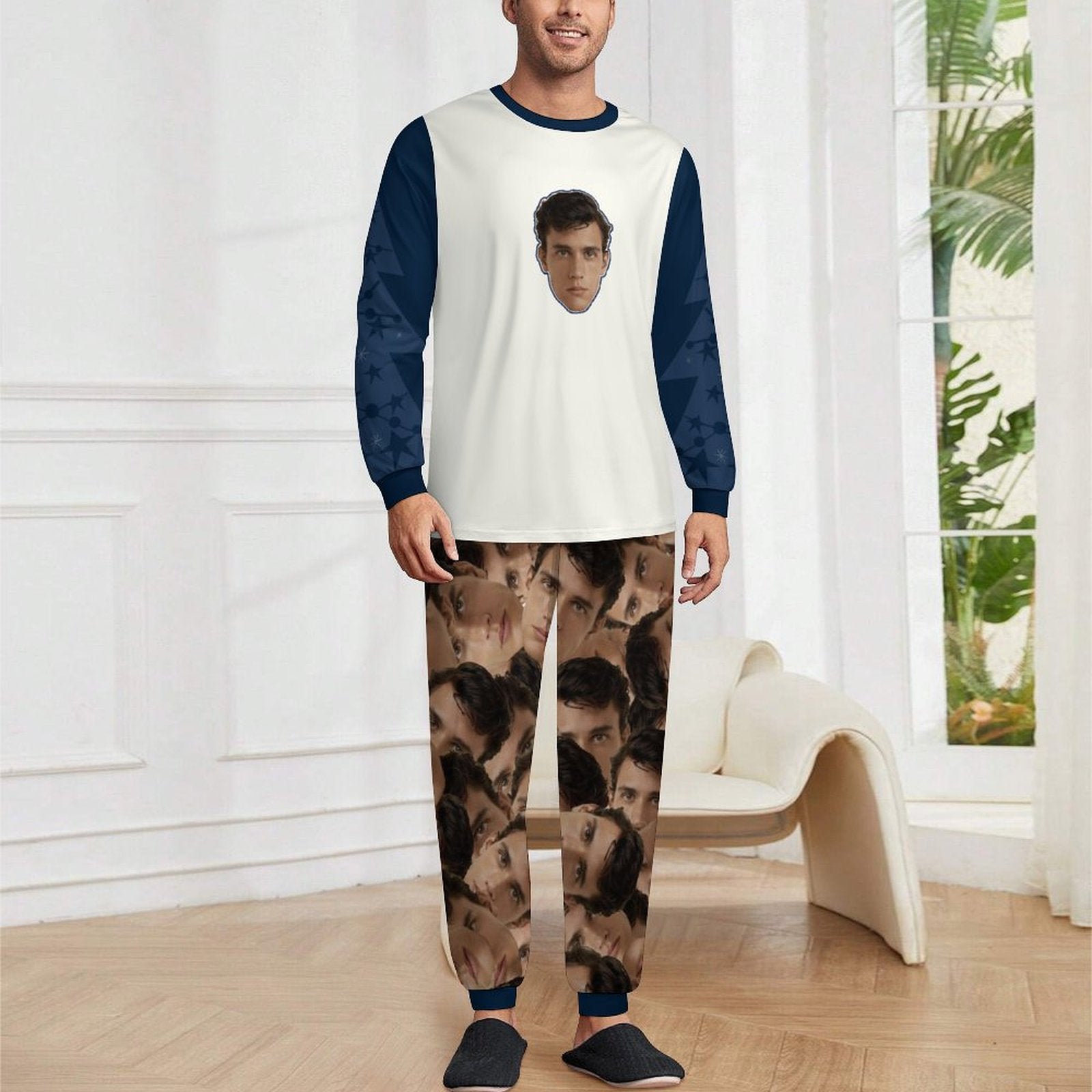 [Round Collar] Custom Photo A Gift That Brings Joy And Warmth To Your Relationship - Men's Personalized Custom Pajamas