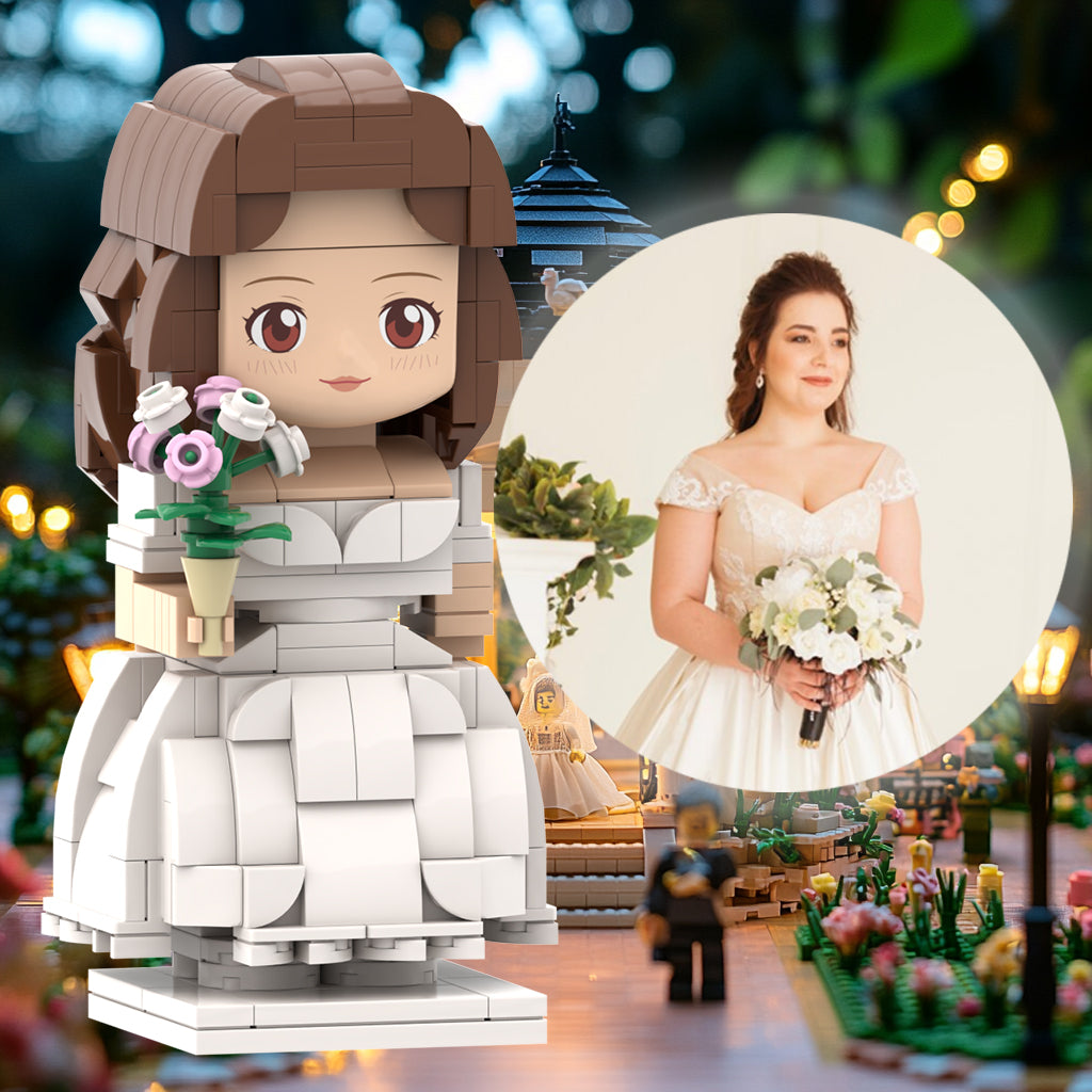 Customized Bridal Bouquet with Flower Arrangement Single Cut-Out Head Figurine Art Gift