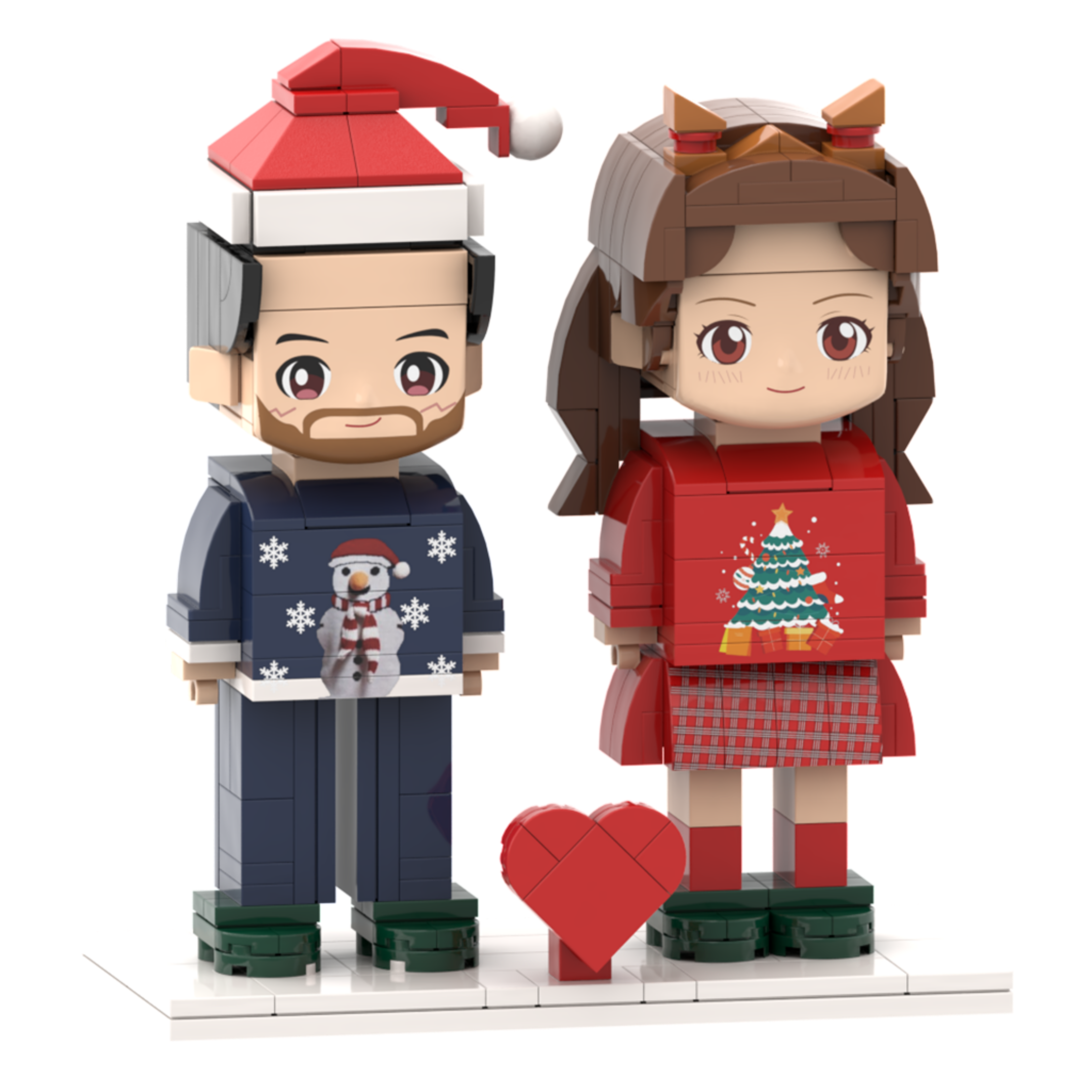 Head Personalized Christmas Dress Couple Brick Figures Custom Head 2 People Cute Brick Figures Small Particle Block Toy