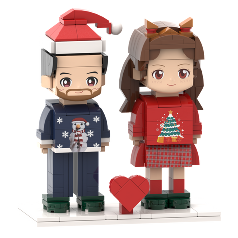 Head Personalized Christmas Dress Couple Brick Figures Custom Head 2 People Cute Brick Figures Small Particle Block Toy