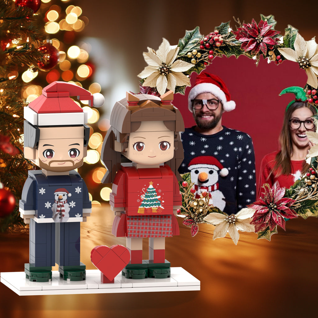 Head Personalized Christmas Dress Couple Brick Figures Custom Head 2 People Cute Brick Figures Small Particle Block Toy