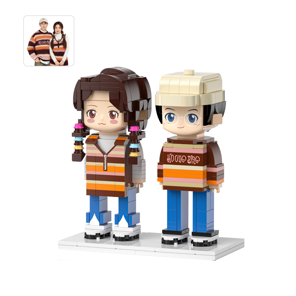 [ROUNDME] Full Body photo customizable 2 people Creative Brick Figures for Friend/Family/Couple, Build Your Own Unique Characters