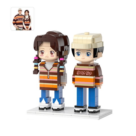 [ROUNDME] Full Body photo customizable 2 people Creative Brick Figures for Friend/Family/Couple, Build Your Own Unique Characters