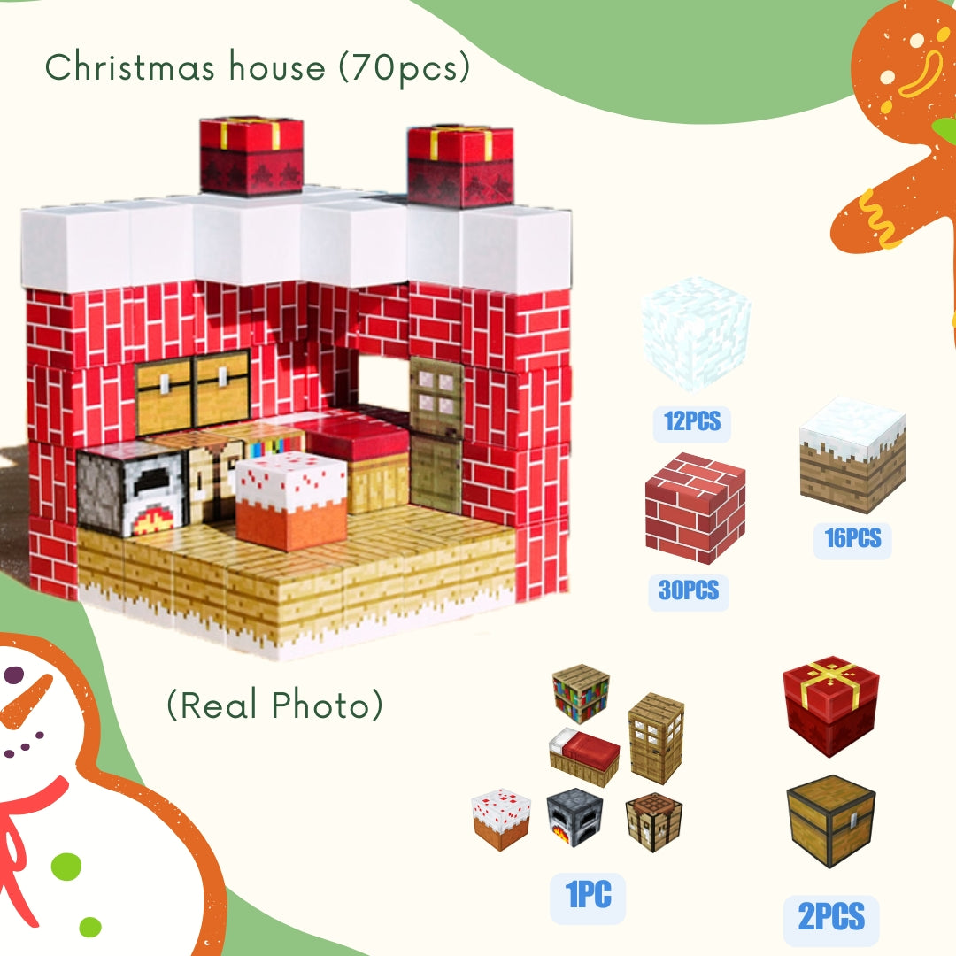 70PCS Christmas House Set | Oh My Craft  Magnetic Brick Cubes Construction Sets