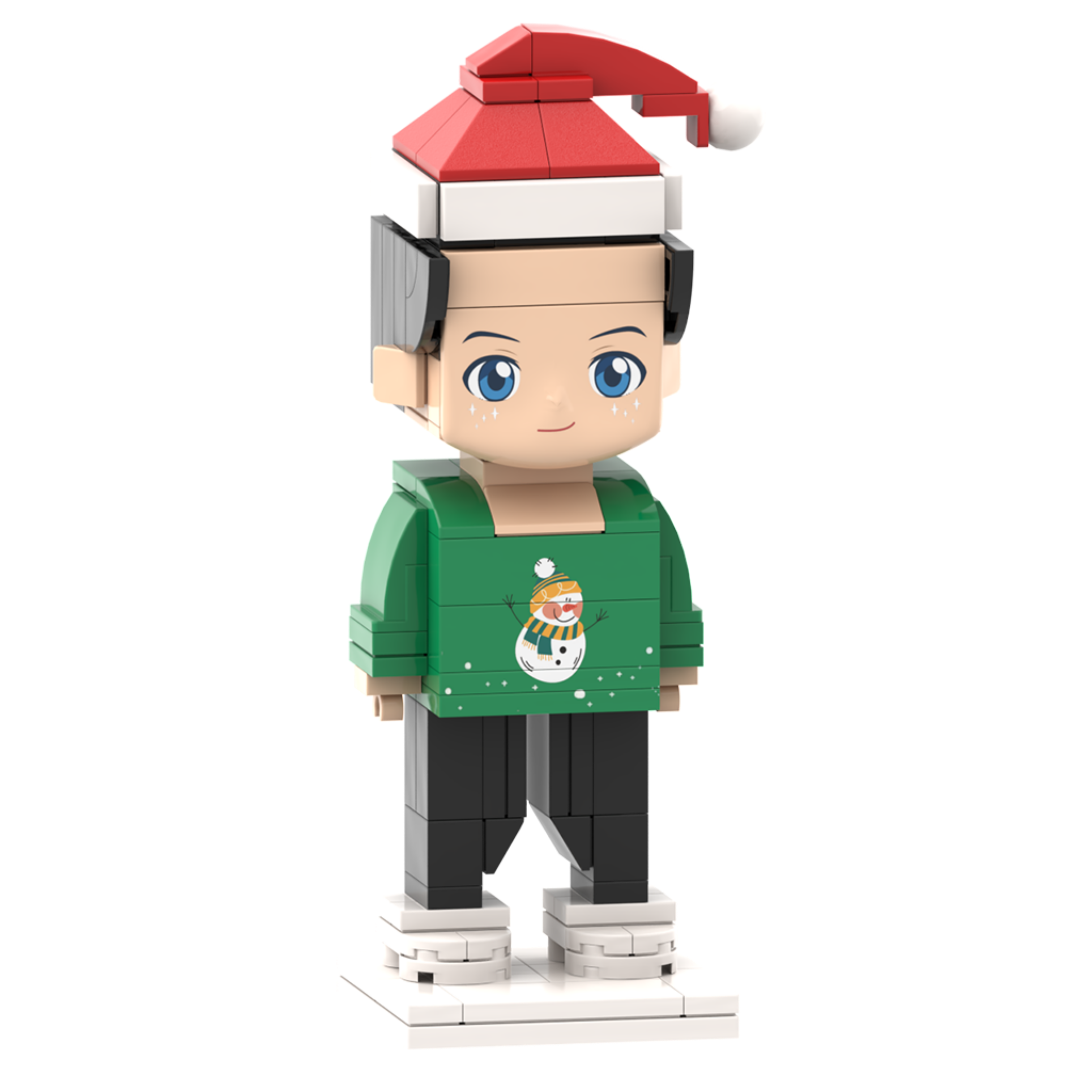 Head Customizable Christmas Themed Miniature Brick Figures for Kids: Adorable Boy in Festive Outfit