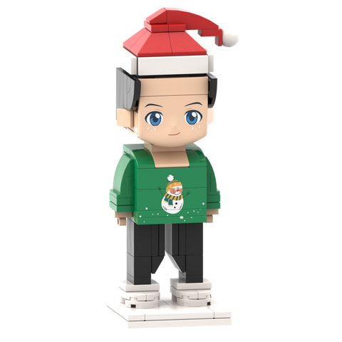 Head Customizable Christmas Themed Miniature Brick Figures for Kids: Adorable Boy in Festive Outfit