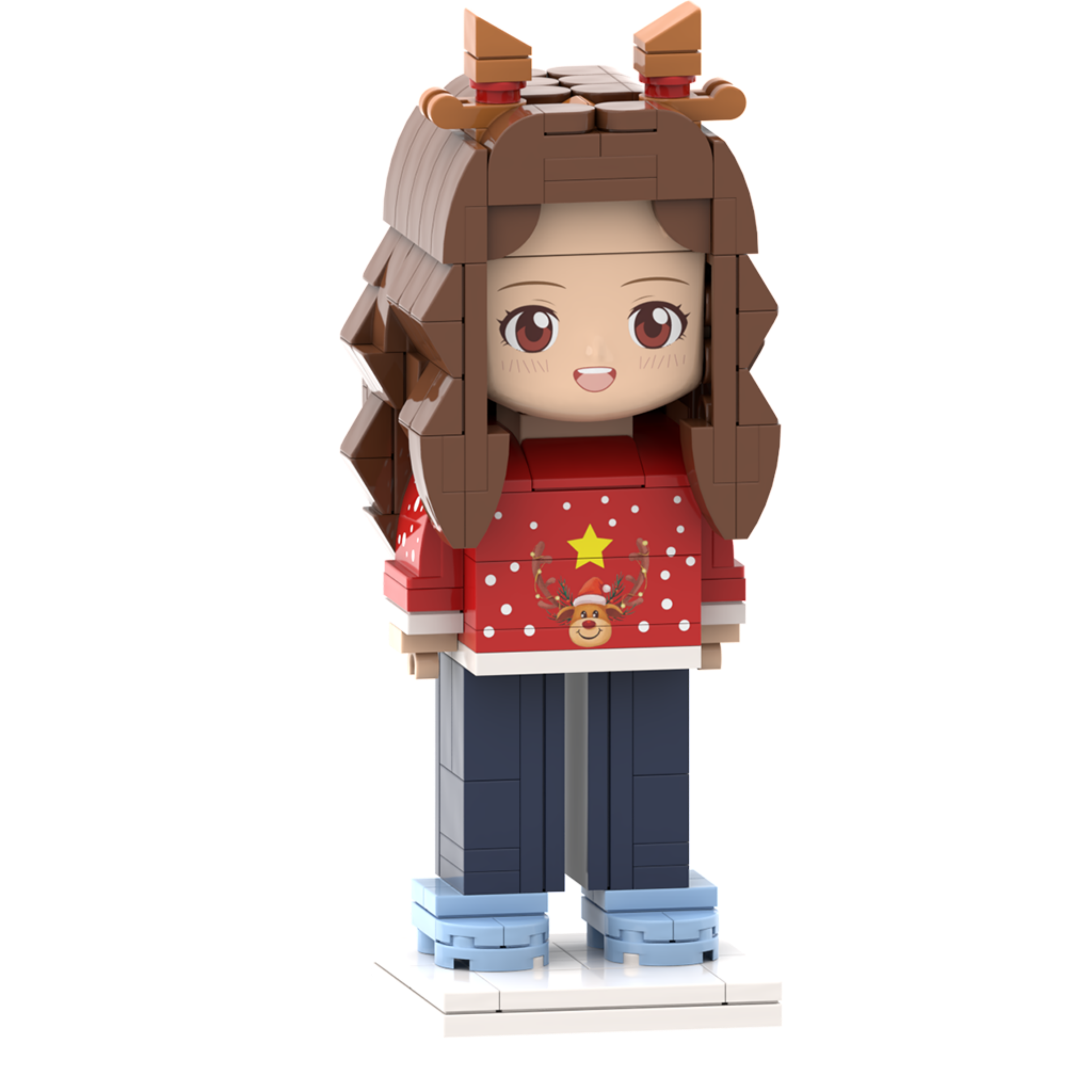 Personalized Small Particle Block Toy: Custom Head Christmas Elk Girl Brick Figures for Gifts