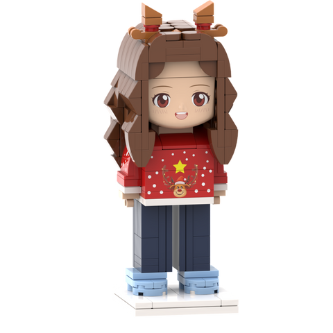 Personalized Small Particle Block Toy: Custom Head Christmas Elk Girl Brick Figures for Gifts