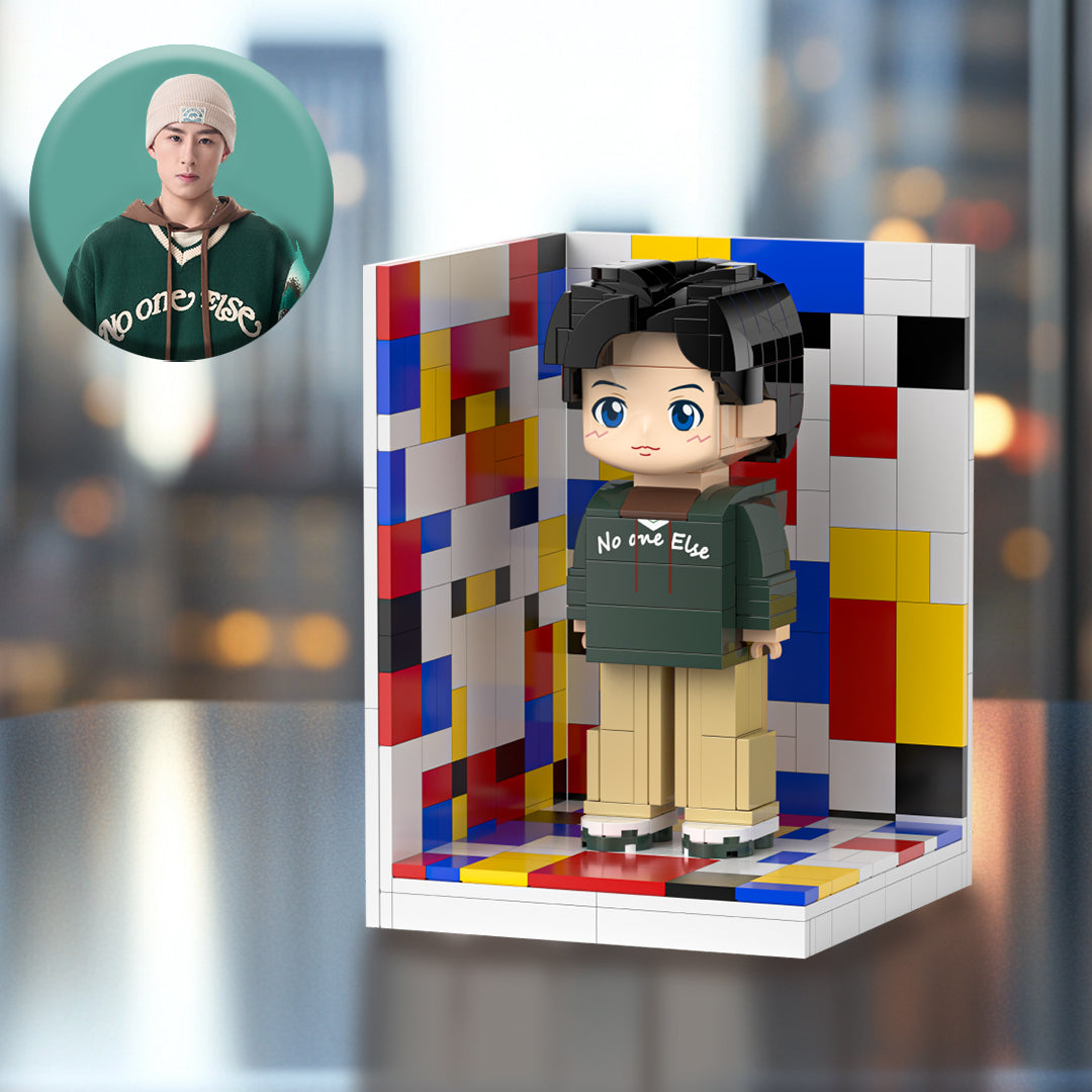 [ROUNDME] Photo Customizable Block Single Brick Figure with Background Board for Friends/Boyfriends, Creative Gift