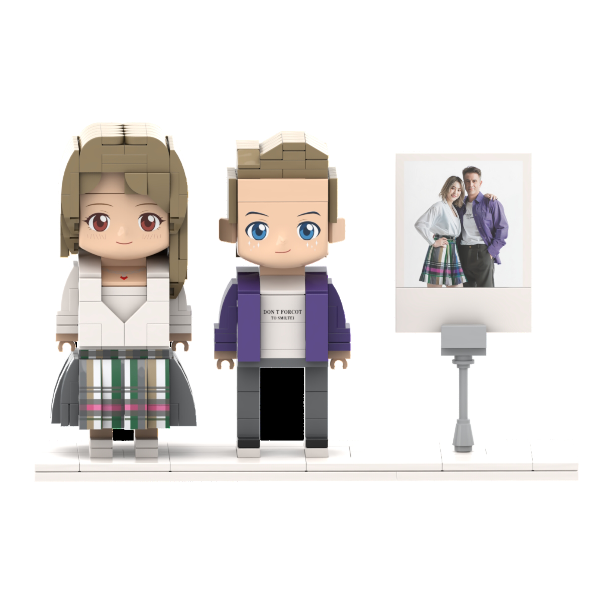 [ROUNDME] Full Body photo customizable Creative Gift Couple Brick Figures with photo frame for couple's anniversary, Create Your Own Unique Characters