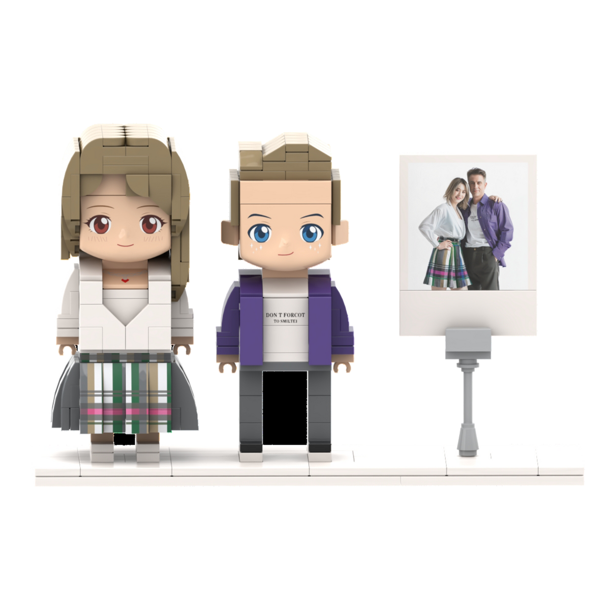 [ROUNDME] Full Body photo customizable Creative Gift Couple Brick Figures with photo frame for couple's anniversary, Create Your Own Unique Characters