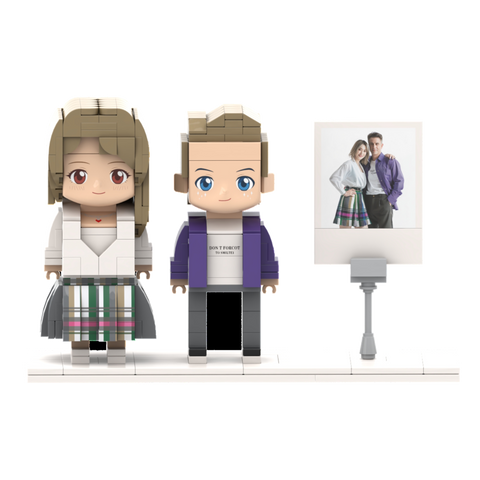 [ROUNDME] Full Body photo customizable Creative Gift Couple Brick Figures with photo frame for couple's anniversary, Create Your Own Unique Characters