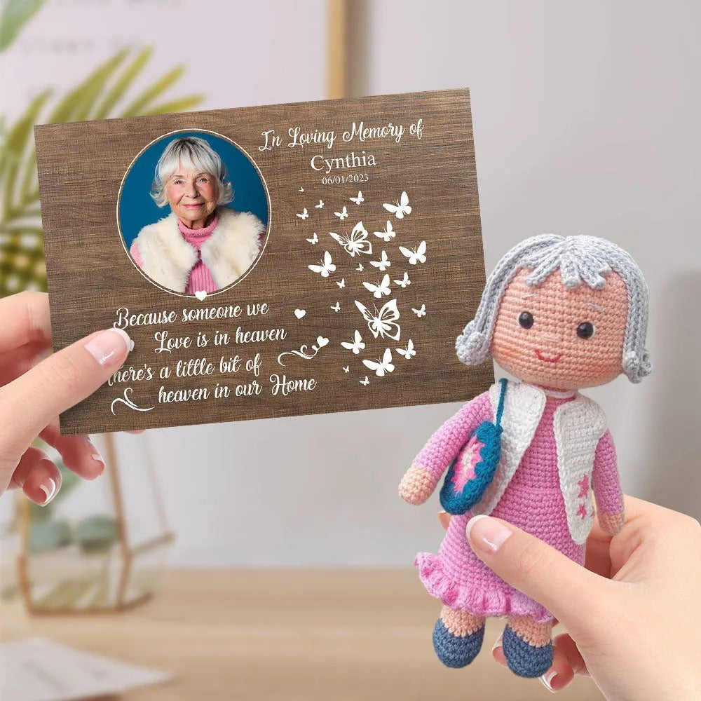 In Loving Memory Personalized Crochet Doll Gifts Handmade Mini Dolls Look alike Your Photo with Custom Memorial Card