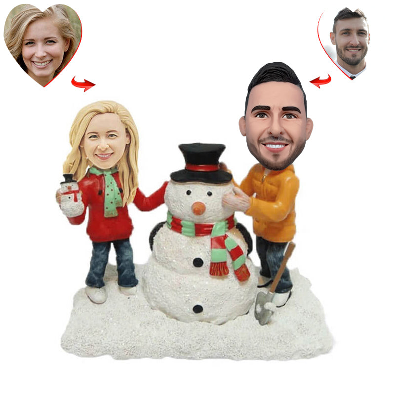 [HANDCRAFTED POPS] Christmas Snowman Couple Custom Bobbleheads