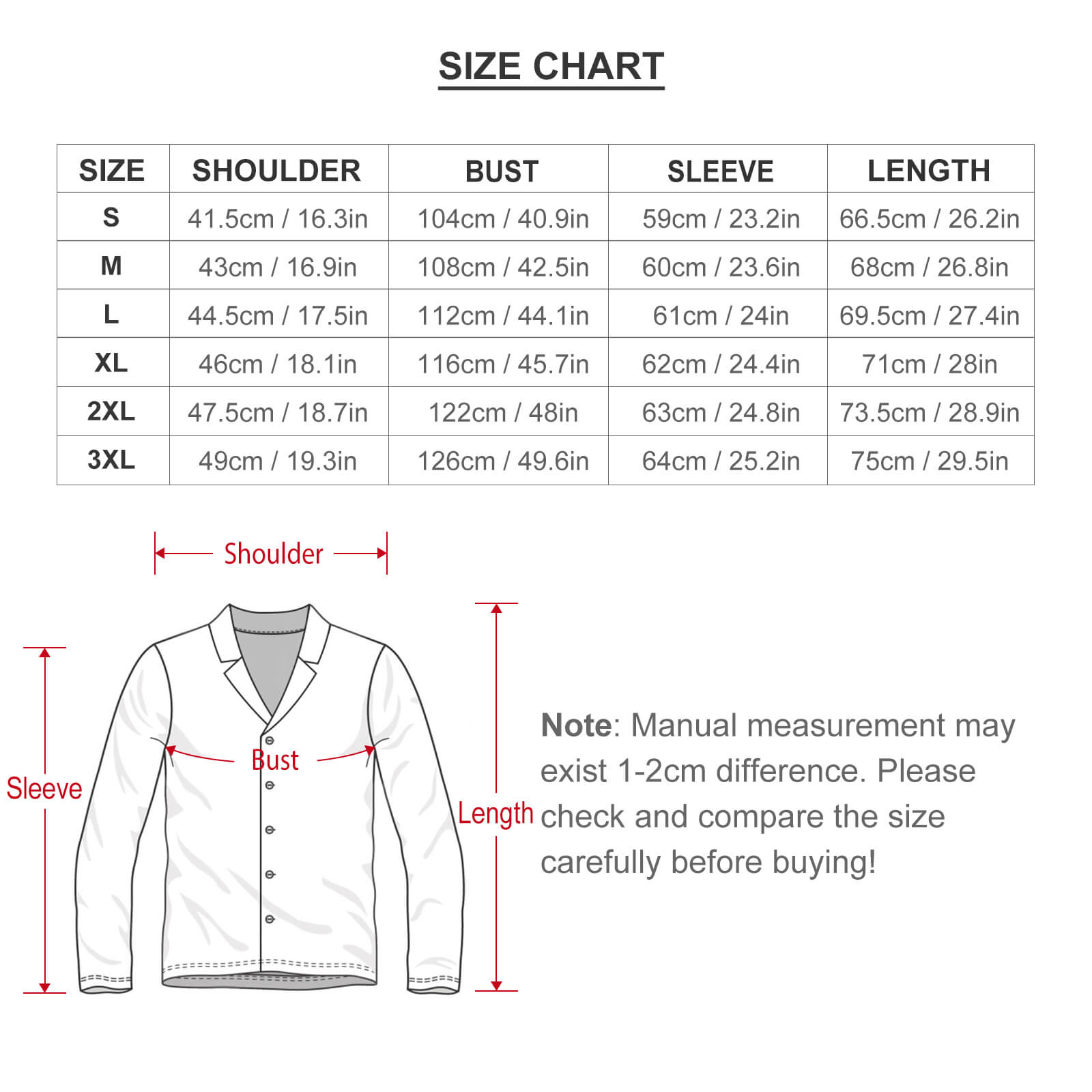 Size Chart of Shirts