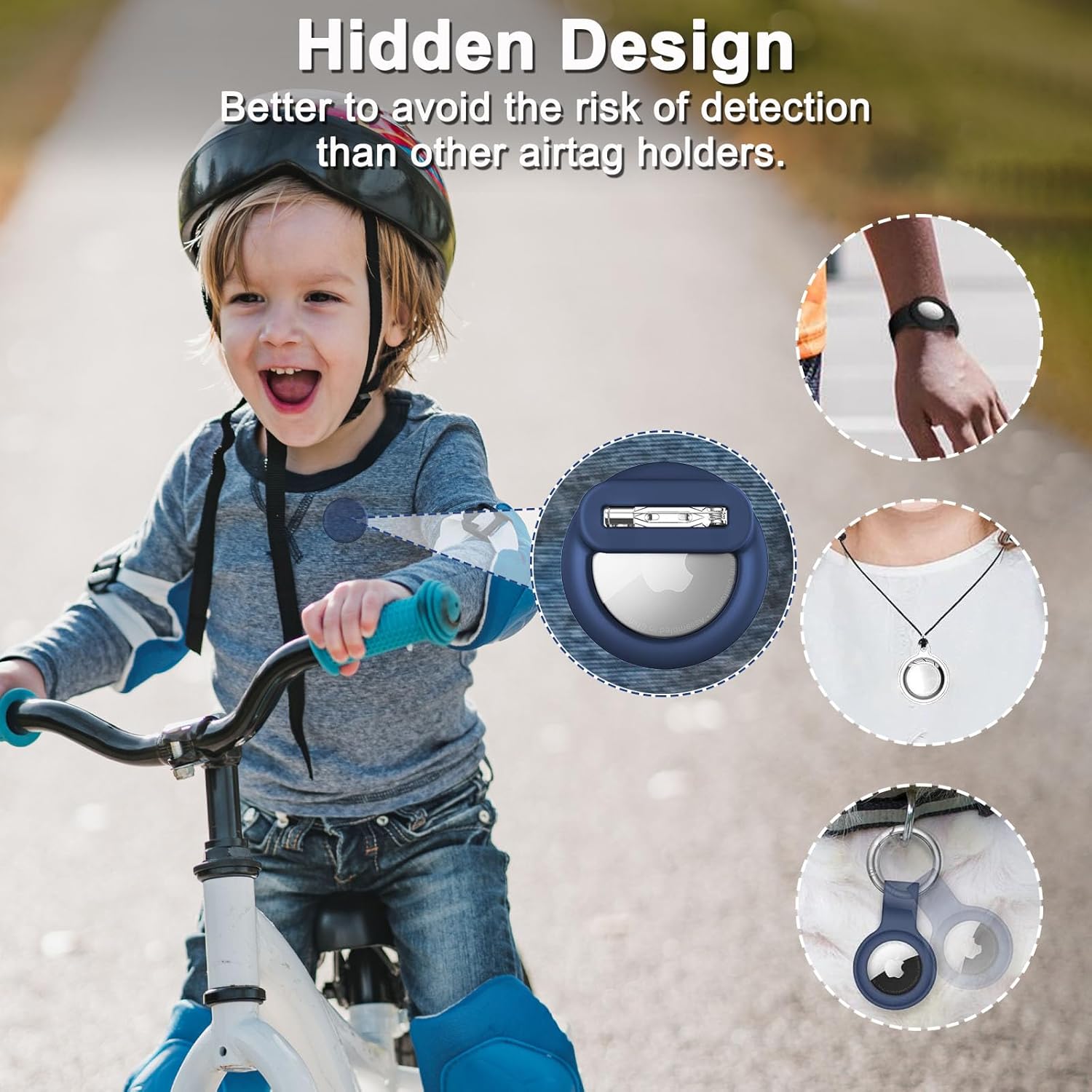Apple Airtag Holder for Kids, 2 Pack Silicone Airtag Case with Safety Pins, GPS Tracker Case for Children, Elderly, Hidden Inside Clothes, Shoe, Backpack (Black+Blue) - OOOMG