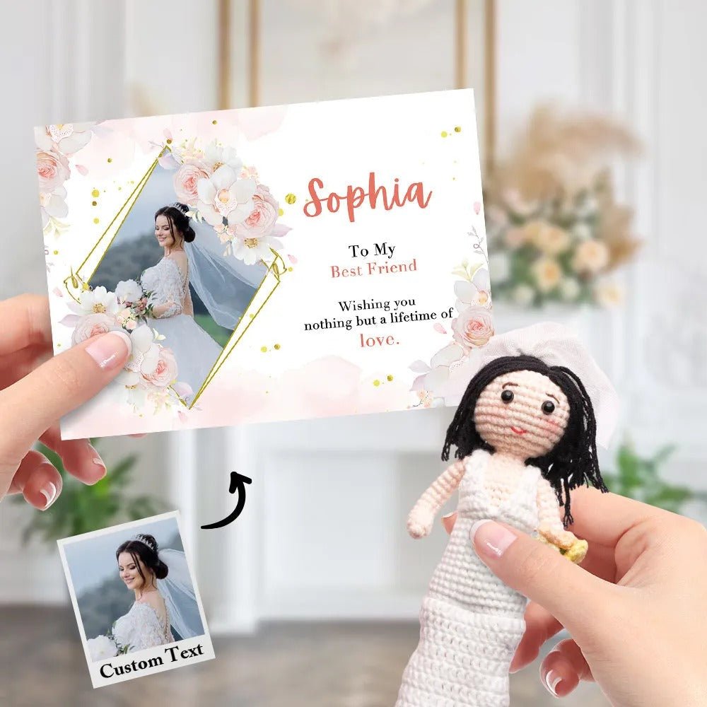 Bridal Shower Gift Custom Crochet Doll from Photo Handmade Look alike Dolls with Personalized Name Card - OOOMG