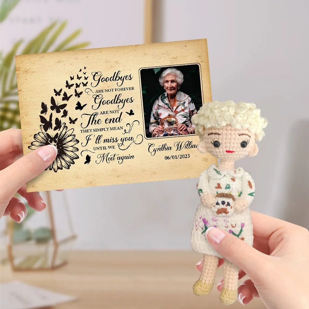 Custom Crochet Doll from Photo Gifts Handmade Look alike Dolls with Personalized Name Memorial Card - OOOMG