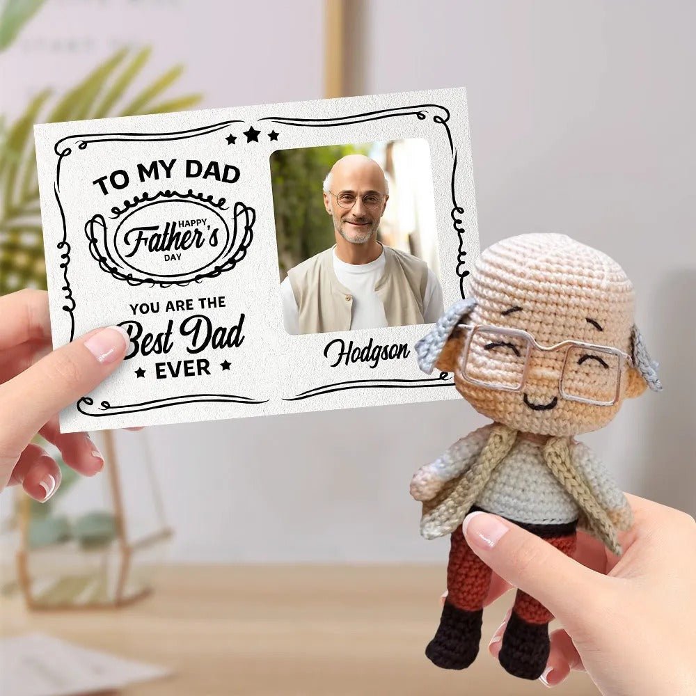 Custom Crochet Doll Handmade Mini Look alike Dolls with Personalized Card Gifts for Dad - OOOMG